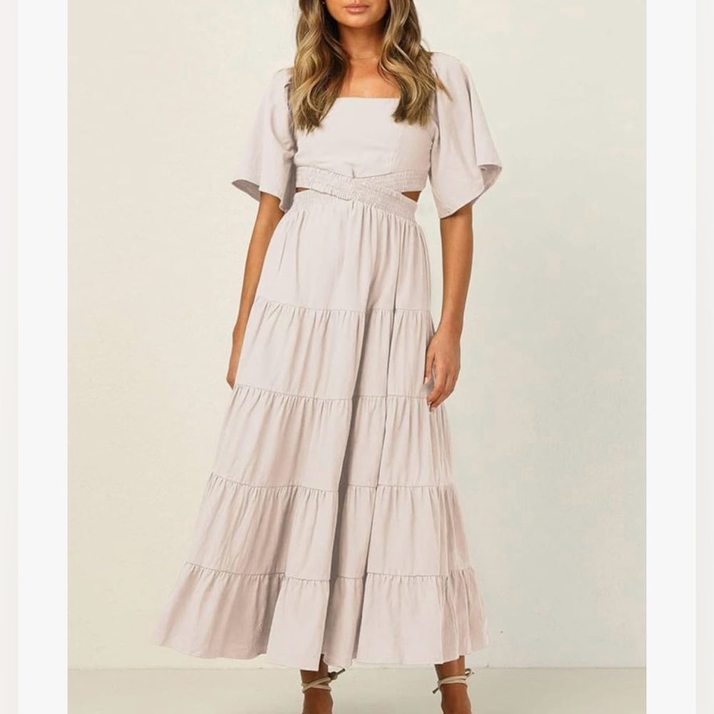 Square Neck Midi Dress in Ivory